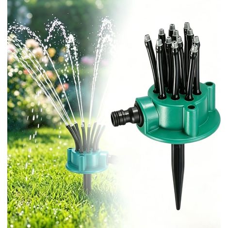 Arroseur de jardin pour l'irrigation de pelouse, arroseur réglable à 360° avec 12 buses flexibles, arroseur de tuyau automatique. (1/5)