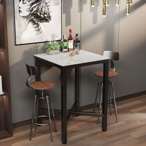 Unho – Table haute de bar 70x70x105cm – Plateau en pierre frittée résistante – Style moderne pour cuisine et café – Capacité 120 kg