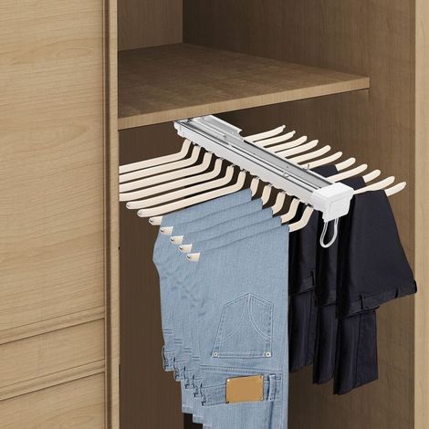 Penderie coulissante beige 22 tringles extensibles double rangée porte-pantalons gain de place charge 15 kg design compact