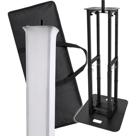 Base per illuminazione DNA TOTEM V2, colonna per effetti luminosi, torre da palco per colonna audio, testa mobile, altezza regolabile 82-175 cm, adattatore da 35 mm, copertura nera/bianca, borsa per i (1/4)