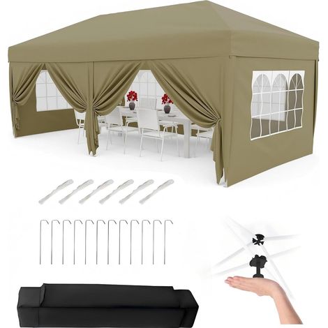 Barnum Pliant 3x6 m avec 6 Parois Latérales - Tonnelle de Réception Imperméable et Anti-UV - Hauteur Réglable - Sac à Roulettes