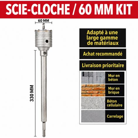 Scie trépan béton kit 60 mm à tige ronde pour climatiseur 1,5 CV perforateur maçonnerie 1 g – Livraison gratuite (1/4)