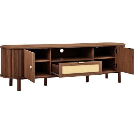 ELVMI Mobile TV con 2 Ante, 2 Cassetti e 1 Vano Aperto per Soggiorno in MDF 175 × 36 × 51 cm Noce
