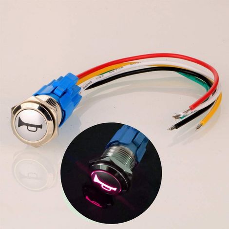 Pulsante a pulsante momentaneo precablato da 16 mm, impermeabile, in metallo, con LED rosso, 12 V-24 V/5 A