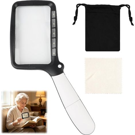 Large Folding Reading Magnifier with Adjustable LED Light - 3X Magnifying Glass for Books, Newspapers and Manuals - Ergonomic Portable Magnifier for Seniors (1/5)