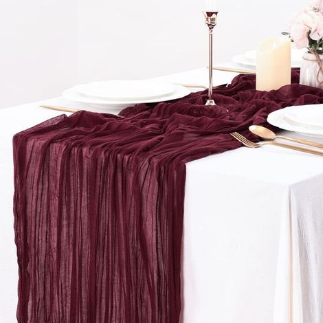 Chemin de table en gaze, 90 x 400 cm, style bohème, décoration de table rustique et transparente pour mariage, fête ou autre événement. (1/5)
