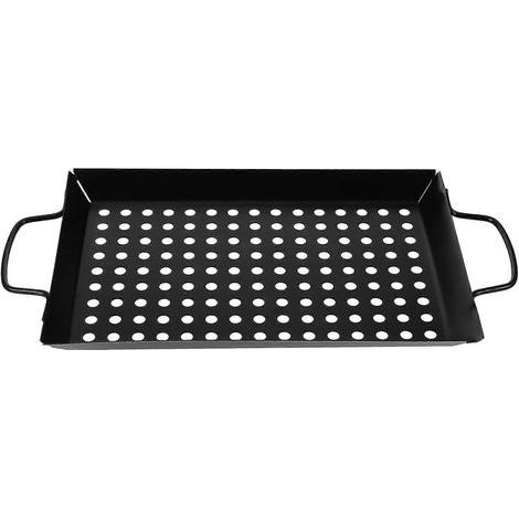 Plaque de cuisson antiadhésive pour barbecue, avec larges trous, idéale pour les grillades domestiques-Black (1/4)