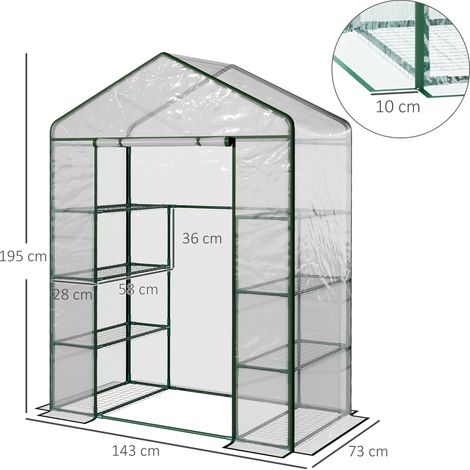 Serre de jardin en acier et PVC transparent avec porte enroulable, 143 x 73 x 195 cm, verte (1/5)
