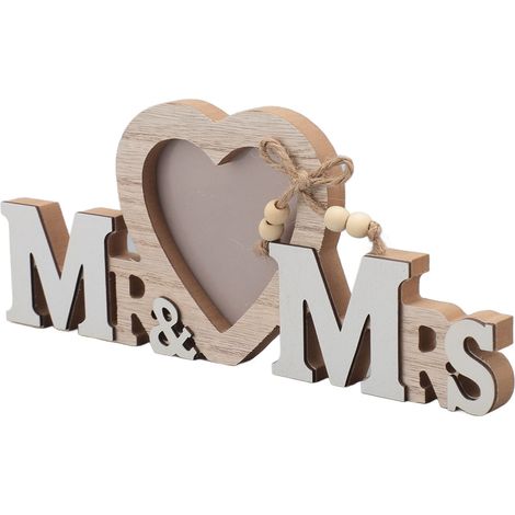 Cadre photo en bois en forme de cœur pour M. et Mme, cadre photo de mariage, décoration pour couples, cadre photo de bureau (1/5)