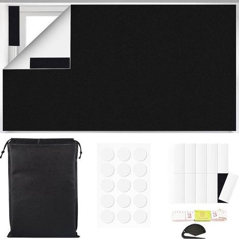 Rideau occultant temporaire - Autocollant avec 10 bandes velcro - 150 x 200 cm - Découpable sur mesure - Pour toutes fenêtres (1/5)