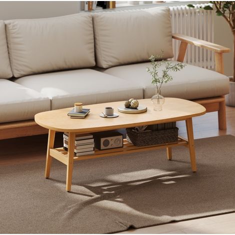 Mesa de centro ovalada con estante inferior, 120 x 60 x 42 cm, madera natural HAVRYA (1/5)