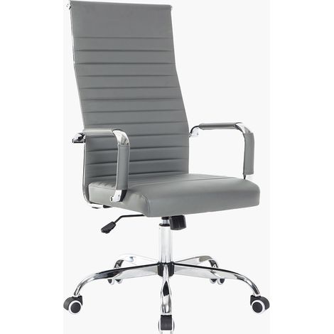 Sedia da Ufficio in Simil Pelle Grigio Poltrona Scrivania Girevole Base Cromata