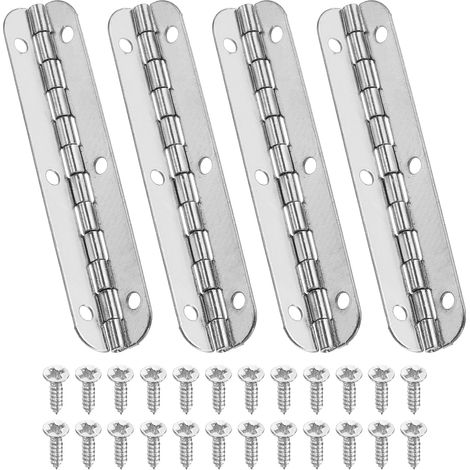 Petite Charnière Piano 2,6" x 0,6", Lot de 4 Mini Charnières à 90 Degrés pour Boîtes à Bijoux avec Vis pour Boîtes en Bois, Couleur Argent (1/5)
