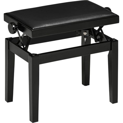 Verstellbare Klavierbank mit Kunstlederpolster und Holz, schwarz 63x33x45-56 cm (1/4)