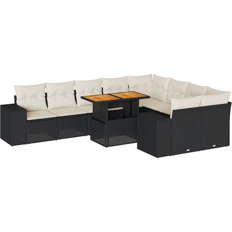 Maison Exclusive - Set Divani Giardino 10pz con Cuscini Nero in Polyrattan Acacia