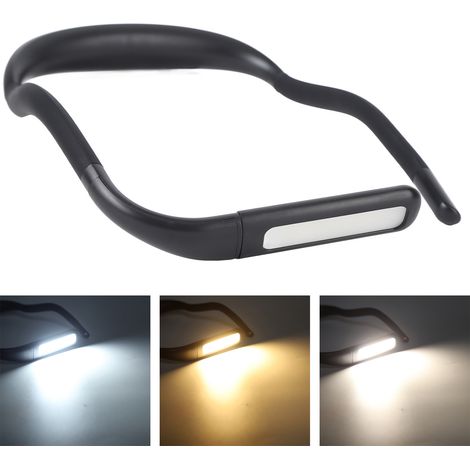 GH-8 Nackenleuchte, USB-aufladbar, leistungsstarke 3-farbige LED-Nackenleuchte, ideal zum Lesen, Stricken, Campen und für Reparaturen (Schwarz) (1/5)