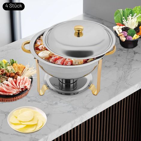 Lot de 4 récipients de conservation au chaud - 4,5 l - Pour buffet de restauration, buffet et fête - Doré (1/5)