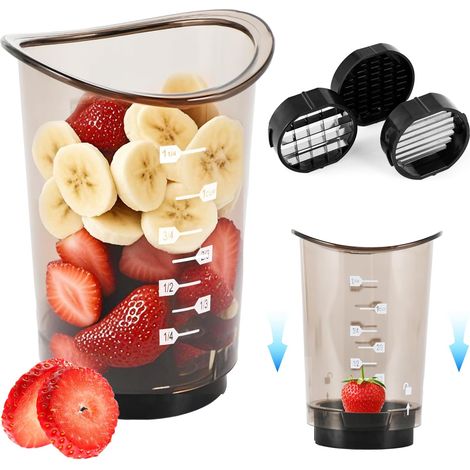 Tazza affettatrice per frutta - lame rimovibili - fragole - banane - cetrioli - uova - fette di cipolla con pressori - utensile da cucina per affettare in modo rapido e sicuro (1/5)
