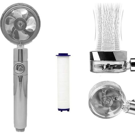 Pommeau de douche à hélice, pommeau de douche à ventilateur turbo, pommeau de douche à main à hélice, pommeau de douche turbocompressé haute pression, rotation à 360 degrés, argent (1/3)