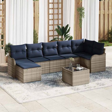 vidaXL Set Divano da Giardino con cuscino 8 pcs Grigio Poly Rattan (1/5)