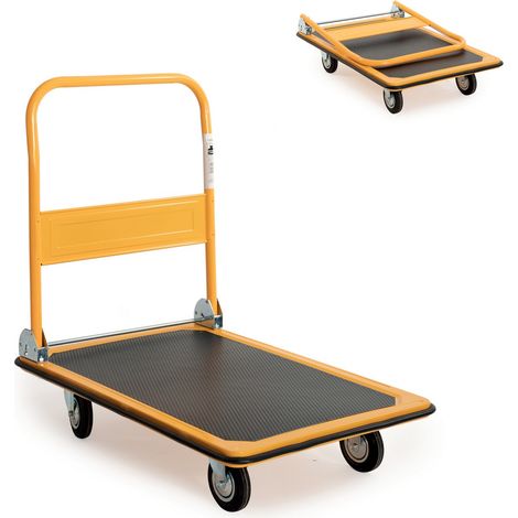 Carrello con Pianale Pieghevole in Acciaio – Portata 300 kg – 4 Ruote in Gomma Ø125 mm – Carrello Portapacchi per Magazzino, Officina, Logistica e Traslochi - TRHP220