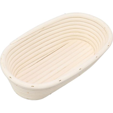 Ensemble panier à pain ovale en rotin naturel de 25 cm avec racloir à pâte, tapis en tissu et brosse. (1/5)