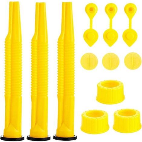Kit de remplacement universel pour bec verseur de bidon d'essence. comprenant 3 joints de bec verseur flexibles avec capuchons et embouts. (1/5)