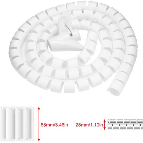 Gaine de protection de câble souple en spirale, blanche, longueur 1,5 m, diamètre 28 mm, organisateur de câbles (1/3)