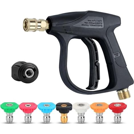 Pistola de lavado de alta presión de 4350 PSI con 7 boquillas y conexión rápida, compatible con los modelos Karcher K1-K7, pistola de lavado de chorro corto con conexión M22 de 14 mm y conexión rápida (1/5)