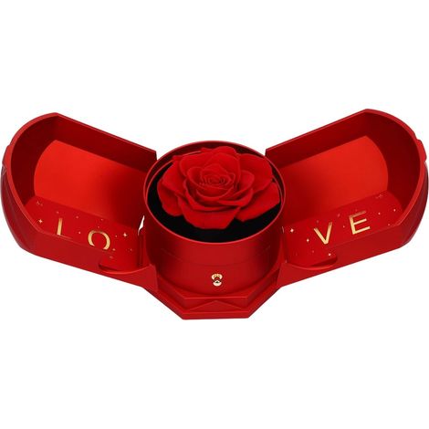 Preserved Rose-Shaped Ring Box with Hidden Drawer for Storing Jewelry, Necklaces, Earrings, Multifunctional Rose-Shaped Pendant Box (L Red) (1/5)