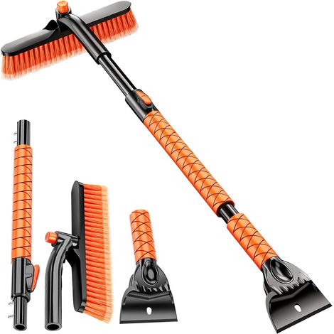 Brosse à neige extensible et grattoir à glace pour voiture, manche long réglable de 30"-35"-39" + grattoir à glace de 4,3", tête de brosse pivotante à 360° et poignée antidérapante confortable (1/5)