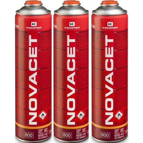Pack de 3 Cartouches de gaz 330gr NOVACET Butane propane mix 600ml Valve 7/16 KEMPER (1/5)