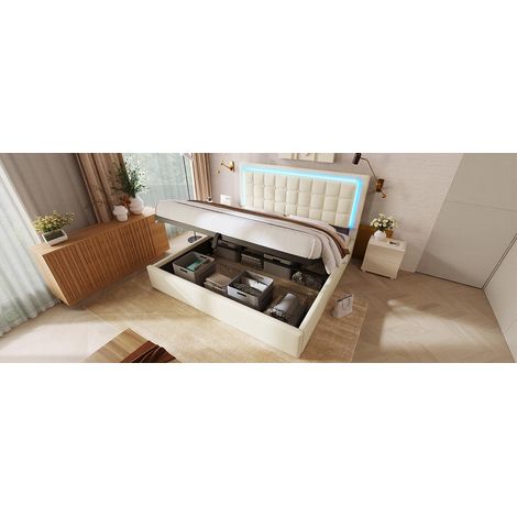 Letto matrimoniale contenitore LED in PU 180x200 OKMYHOME (1/2)