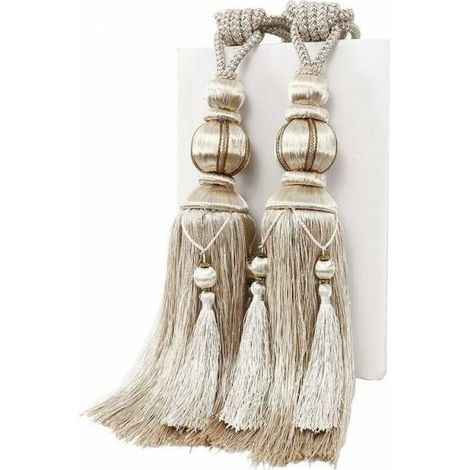1 Pair Beige Handmade Rope Curtain Tiebacks with Tassels for Window Curtains Drape Rope for Home Office Decoration (1/5)