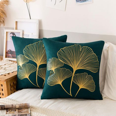 Lot de 2 Housse de Coussin Canapé 40x40cm Housse de Coussin Moderne Velours Ginkgo Biloba Motif Taie d'oreiller Bleu Vert Housses de Coussin Salon Housses Coussins pour Canapé Balcon Patio (1/4)
