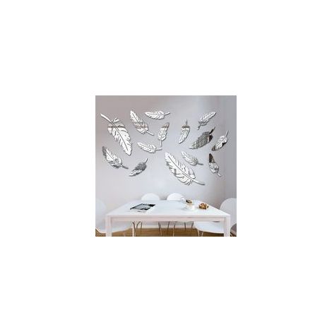 Lot 14 autocollants muraux miroir 3D argentés en acrylique, grands formats, parfaits pour chambre et salon moderne