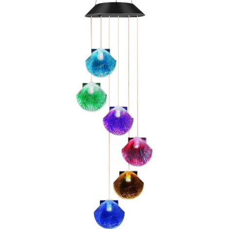 Lámpara solar colgante con forma de concha, 6 LED multicolores, luz nocturna para jardín y patio. (1/5)