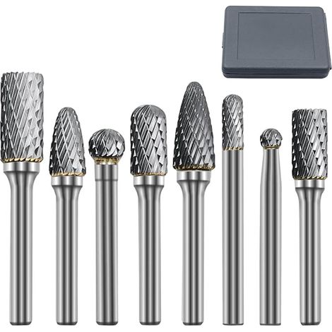 8pcs Fraises Rotatives en Carbure de Tungstène Double Coupe Tige 6mm Tête 6mm/10mm/12mm Outil Perceuse Ponceuse Electrique Pour la sculpture sur métal, le polissage, la gravure (1/5)