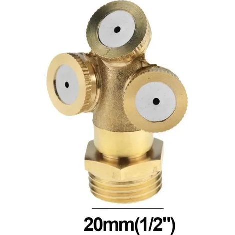 (1 jeu de 3 buses) 1 buse de brumisation 1/2" en laiton, raccord de pulvérisation atomisante, nébuliseur, connecteur de tuyau, arroseur d'eau réglable pour jardin et pelouse (1/5)
