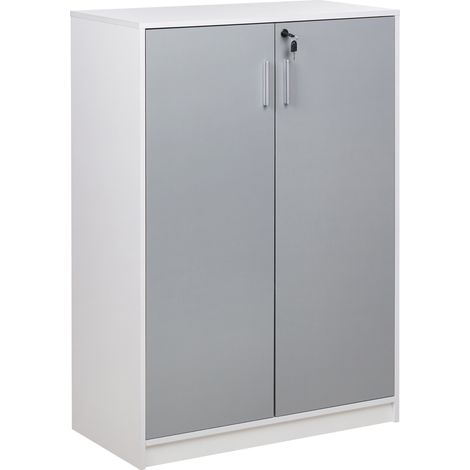 Armario moderno 2 puertas oficina taquilla tablero de partículas unidad con 3 estantes cerrado con llave gris claro blanco Zehna