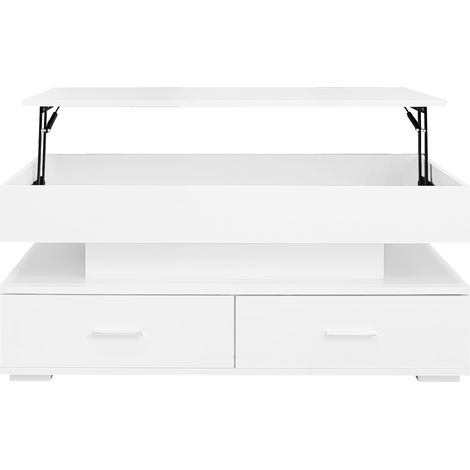 Tavolino da caffè sollevabile idraulico 100x50x44 cm bianco con LED e 2 cassetti (1/5)