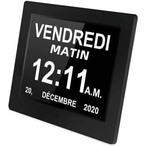 8-Zoll-Digitaluhr, Tagesuhr, Wecker mit großem Bildschirm, Wanduhr, Alzheimer-Uhr für Eltern (Schwarz) (1/4)