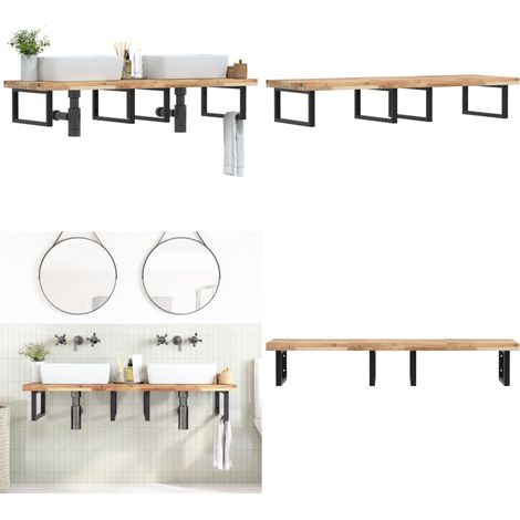 Waschbeckenregal Wandmontage Stahl und Akazienholz - Wandmontage - Akazienholz (1/5)