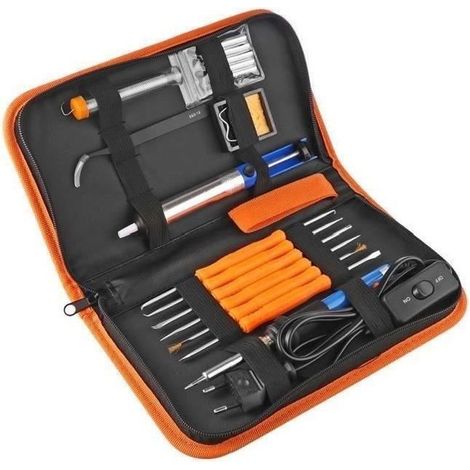 Kit de Soudage 220V Iron Electrique Réglable 60W Fer à Souder, 6 Pcs Soudure avec Pompe à dessouder , Support de Brasage
