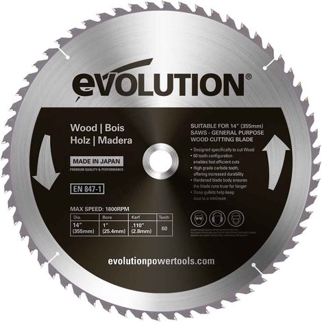 Lame de scie circulaire Evolution evo-gw355tct-60 355 mm carbure (1/3)