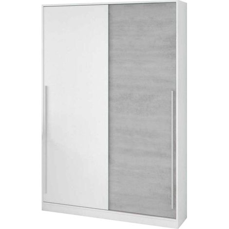 Guardaroba 2 ante Downey, Armadio per camera da letto, Mobile con barra appendiabiti e 3 ripiani, 120x50h200 cm, Cemento e Bianco (1/5)
