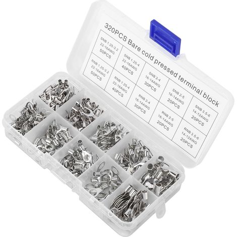 320-teiliges Set nicht isolierter Ringkabelschuhe aus Kupfer, Gabelklemmen (OT/UT), elektrische Drahtverbinder (1/5)
