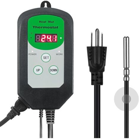 Régulateur de température digital pour tapis chauffant (certifié EMC) pour la germination des graines, les reptiles et l'incubation d'élevage en serre, 42 °F à 108 °F/ 5 ℃ à 40 ℃, 1000W (1/5)
