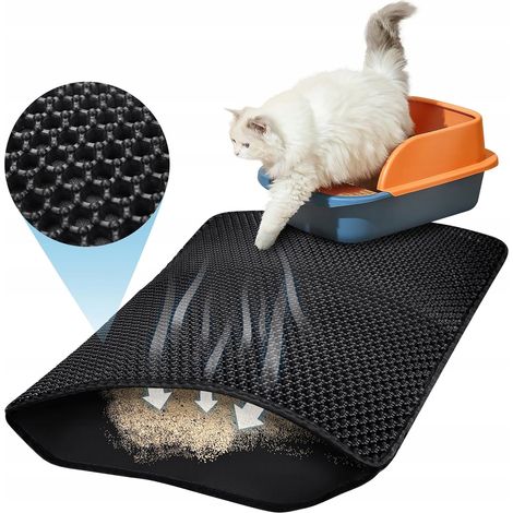 Tapis de porte pour bac à litière, double couche, imperméable, noir, 40 x 35 cm (1/5)