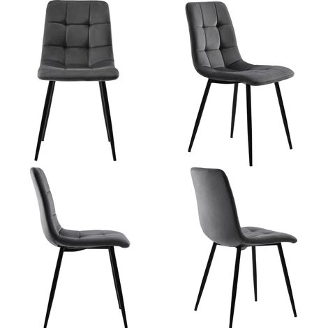 Set di 4 sedie da pranzo imbottite in velluto grigio scuro con schienale e gambe in metallo MODENUIT (1/5)